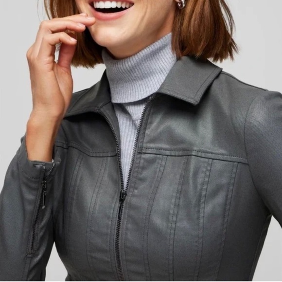WHBM Gray Coated Moto Jacket Worn Once Like New - Picture 2 of 10